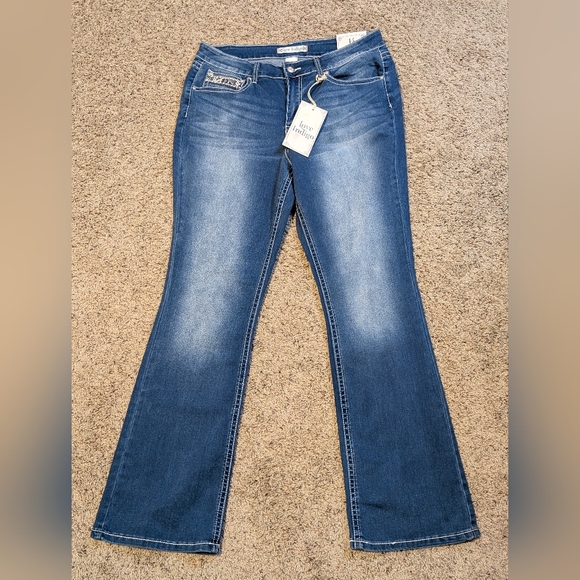 Love Indigo STRETCH Bootcut Jeans Bling Pocket Denim Sz 14 - Picture 2 of 11